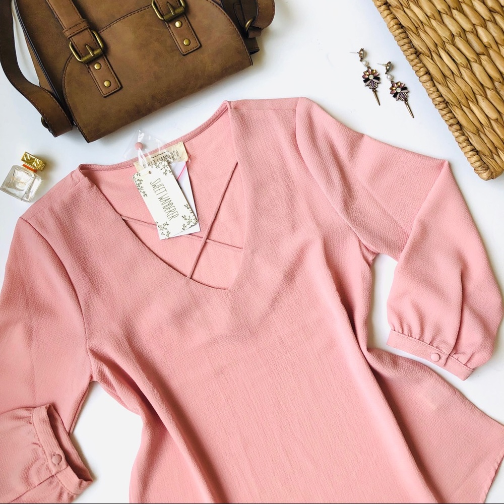 BUY 1, GET 1 FREE! Criss cross blush pink top